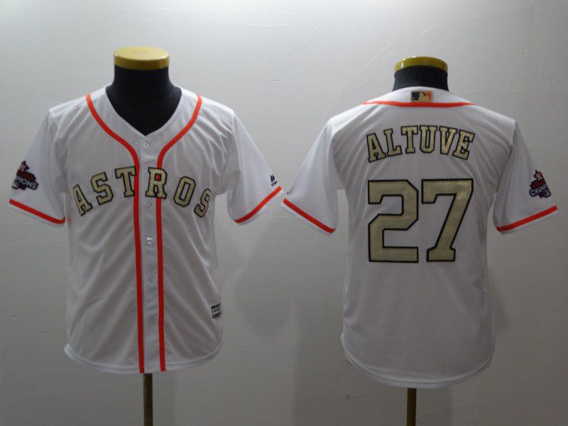 Youth Houston Astros 27 Altuve White Gold version MLB Jerseys